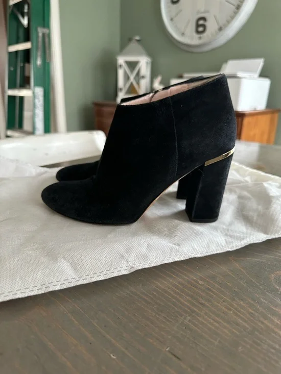 kate spade Black Velvet Ankle Boots with Gold Heel Trim - Picture 2 of 2